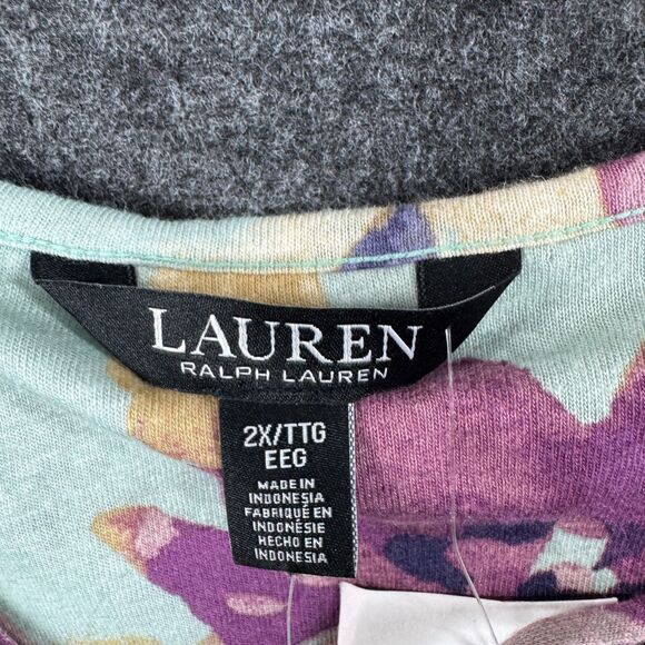 Ralph Lauren Blouse Women's 2X Plus Floral Ruffle Long Sleeve Linen Blend - Picture 3 of 8